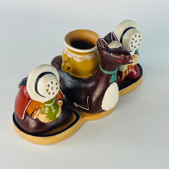 Andean Ceramic Salt and Pepper plus Toothpick Holder 6 x 3 1/4 x 3 1/4” - Picture 2 of 6